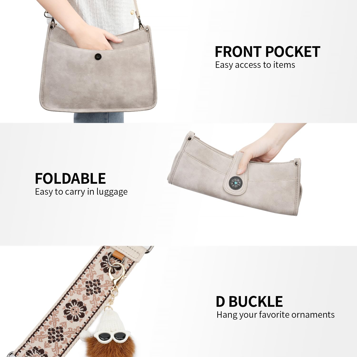 APHISON Borsa a tracolla da donna, media grandezza, borsa a tracolla con tracolla larga, borsa a tracolla in pelle vegana, 2 tracolla, tasca per carte di credito