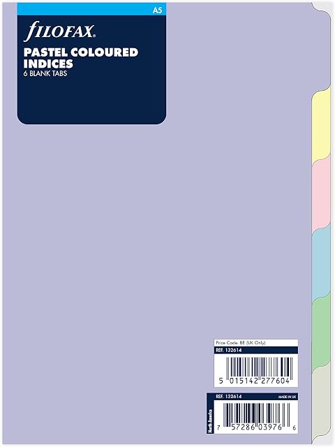 Filofax A5 Pastel 6 Blank tabs Index