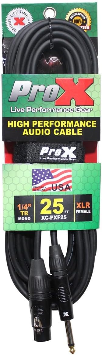 Prox XC-PXF25 25フィート アンバランス 1/4インチ TS to XLR3-F 高性能オーディオケーブル