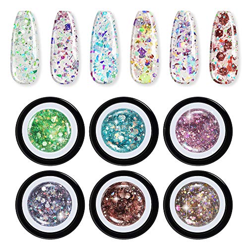 Saviland Builder Gel - Glitter Gel Nail Kit 6 Colors Nail Extension Gel Nail Enhancement Manicure Kit for Gel Polish Starter and Professional Nail Technician Gift Box Set