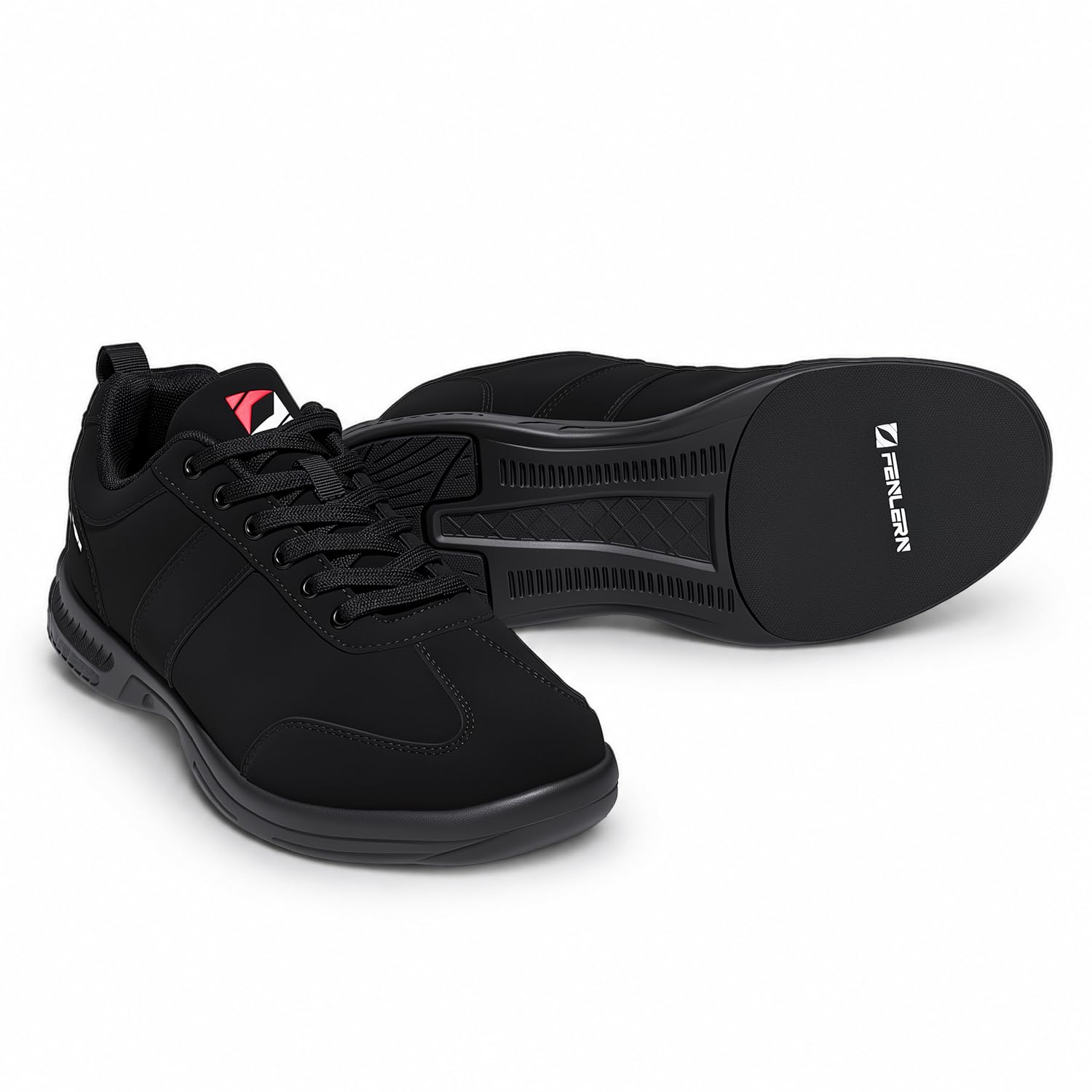 Bowlingschuhe für Herren, Mikrofaser, Schnürung, doppelte Gleitsohle, links und rechts, Schwarz, 42 EU