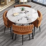 Moderno juego de mesa de comedor redonda y 4 sillas, mesa de café de 5 piezas para sala de estar, oficina, cocina, recepción, acabado de madera, diseño minimalista gris