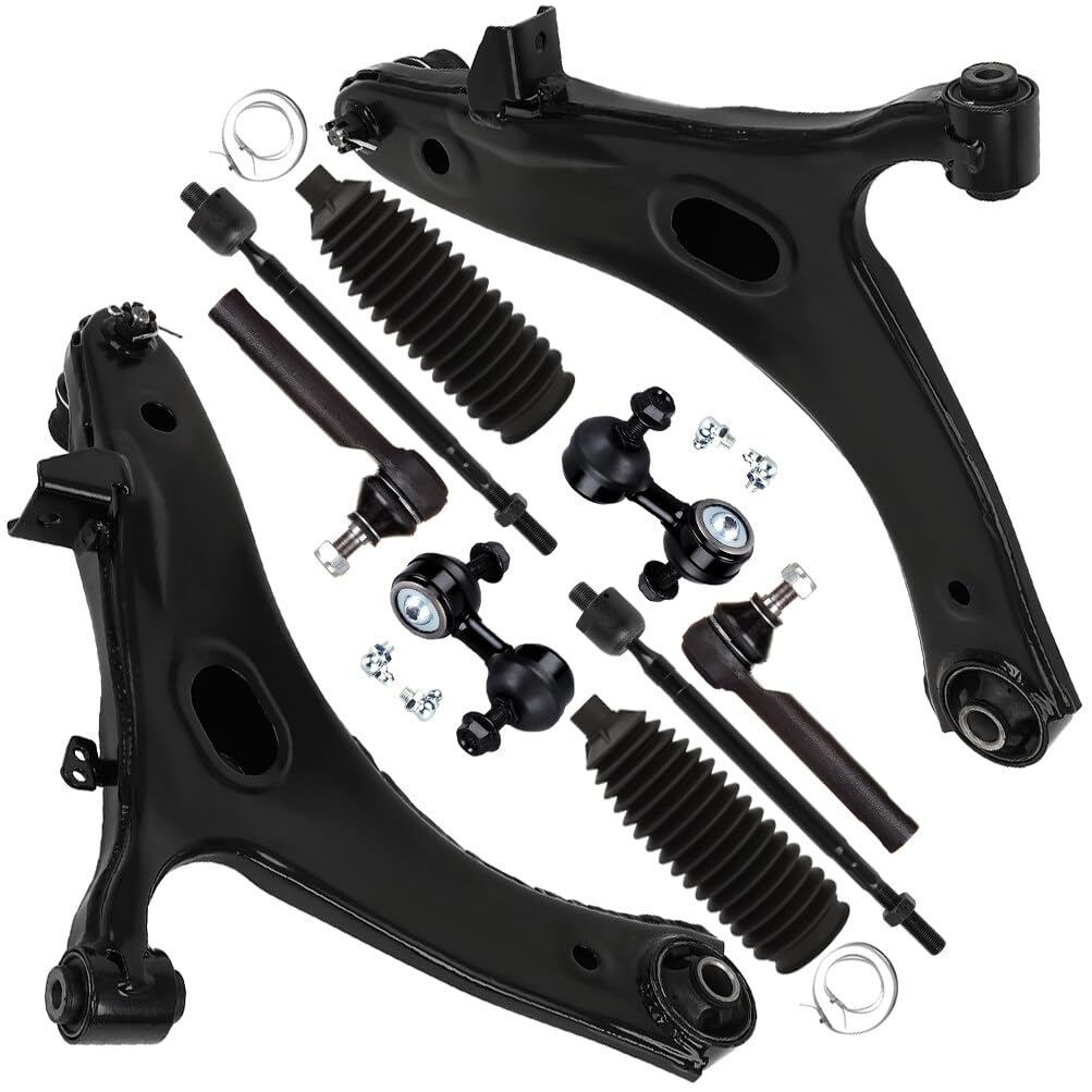 10-PC SET Suspension Kit fit 2009-2013 for Subaru Forester Front Lower Control Arm and Ball Joint Outer Inner Tie Rod End Steering Boot Sway Bar Link