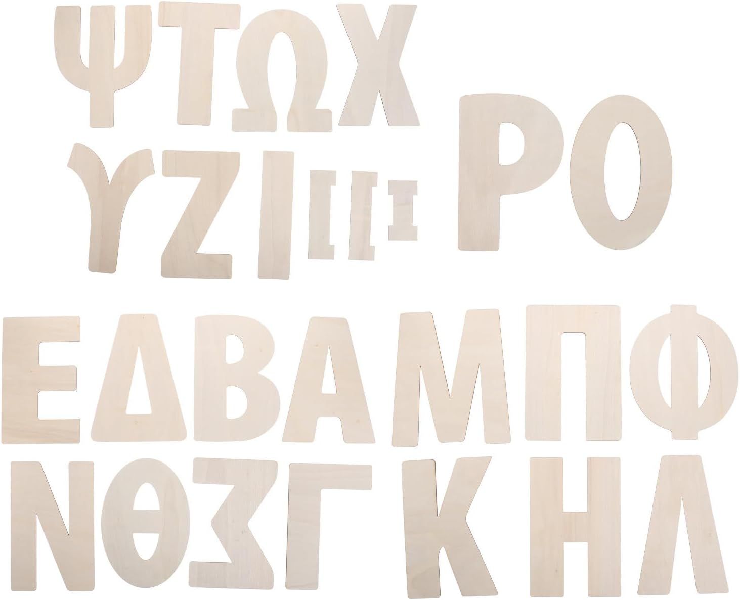 24 Piece Unfinished Wood Greek Letter Tiles for Crafts, Classroom