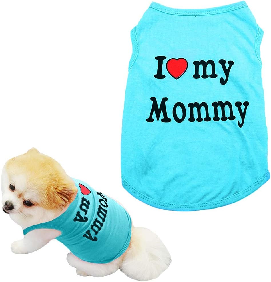 Barode Mommy Dog Cat Shirt Summer Clothes Pet Puppy T-Shirts Cotton Vest Clothes for Dogs and Cats (S, Blue)