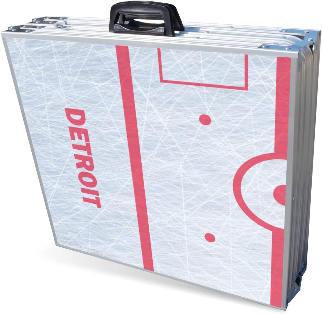 PARTYPONG 8-Foot Folding Portable Pong Table w/Optional Cup Holes & LED Lights - Detroit Hockey Rink (Choose Your Model)