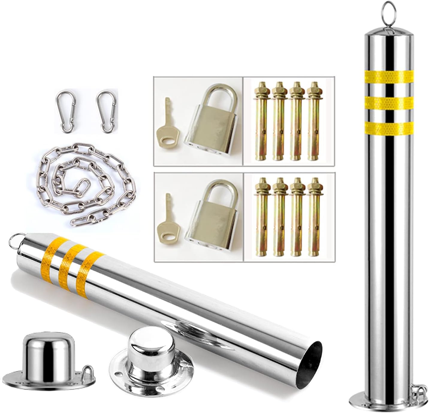 CukUJH Parking Guardrails Parking Bollards Parking Barrier 2 Pack Parking Post and 5m Warning Chain Stainless Steel Detachable Drive Bollard Parking Bollard