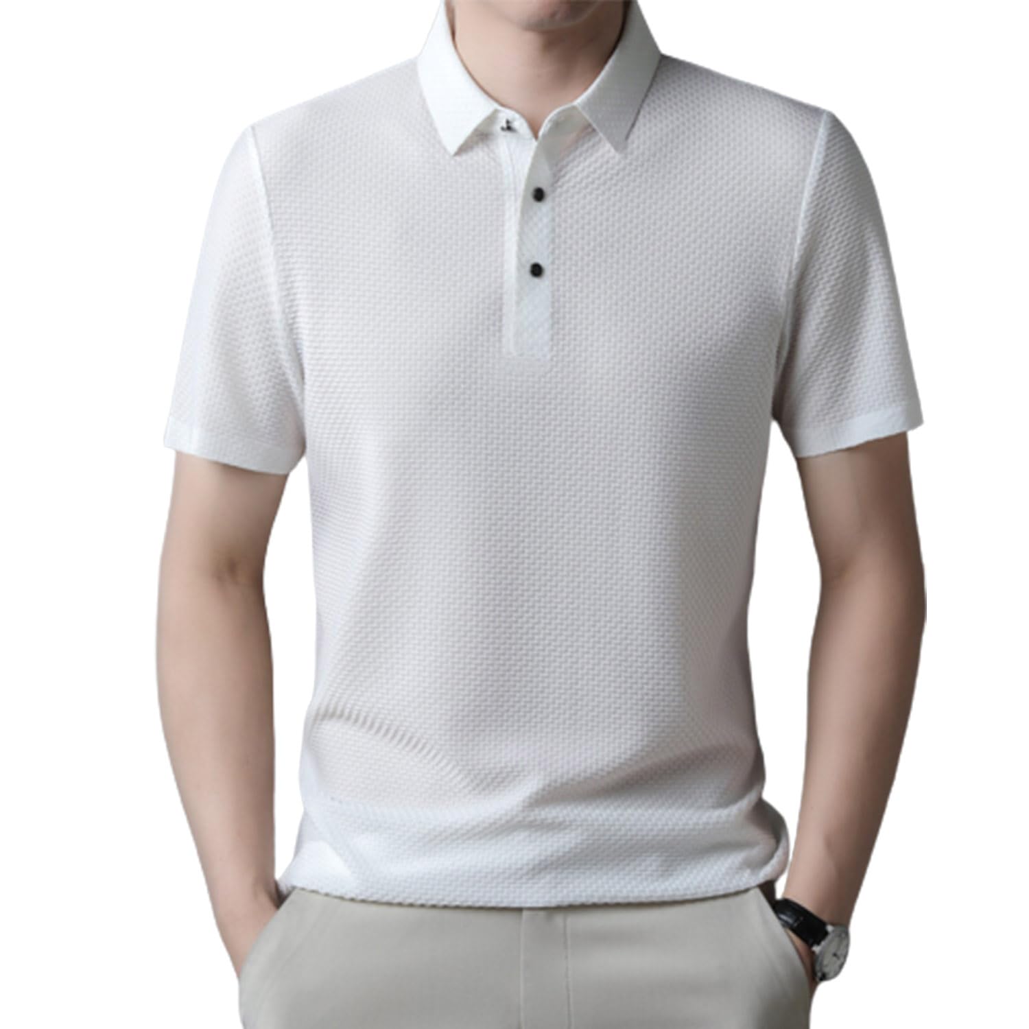 QQLady Polo de Manga Corta con Cuello en V de Malla de Verano Transpirable cómodo para Hombre, Camisetas de Manga Corta para Hombre Nuevas de Verano 2023 (XXXL,White)