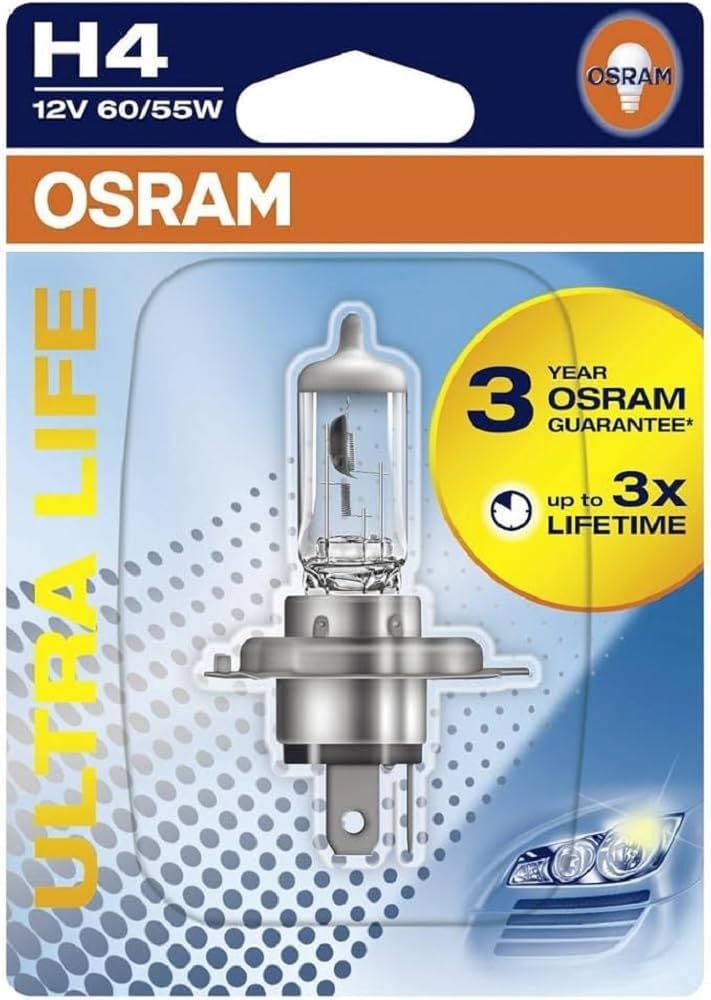 Osram ULTRA LIFE, H4, halogen headlight lamp, Single Blister (1 lamp)