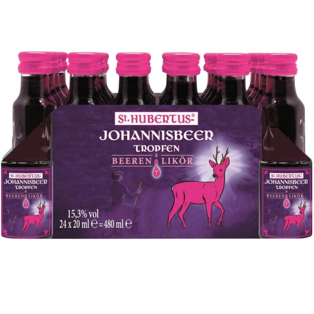 St. Hubertus Tropfen Johannisbeer Likör Beeren Likör 120 Flasche x 20 Milliliter + Pufai