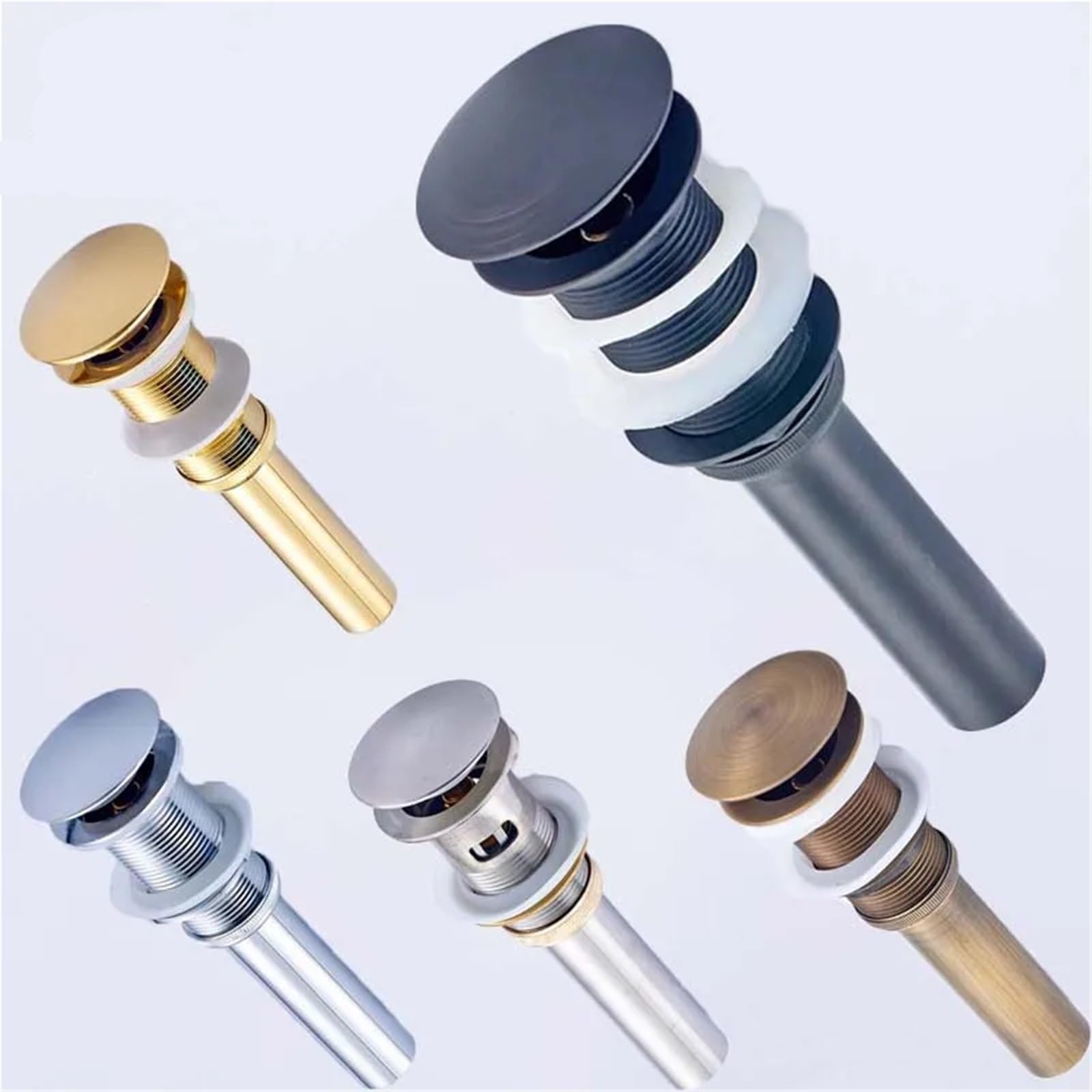 Tappo a Molla a Scatto clac Scarico pop-up for lavabo da bagno di lusso, in ottone, con e senza troppopieno, scolapiatti for vanità, 5 colori a scelta per lavabo(Brushed Nickel)