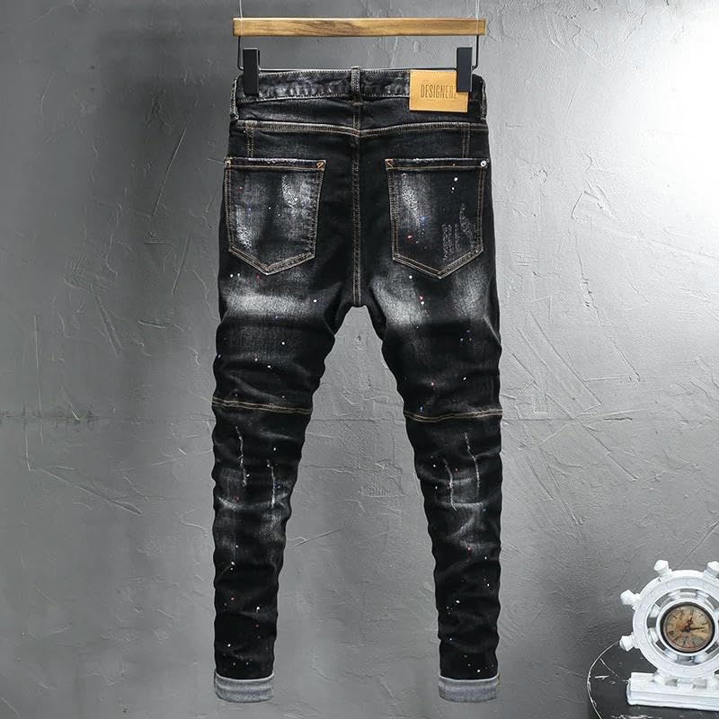 Mens Street Designer Jeans Retro Black Gray9 Stretch Slim Fit Painted Ripped Jeans Men Hip Hop Vintage Denim Pants2