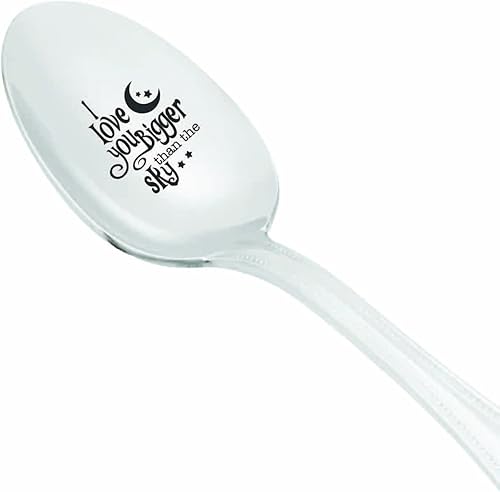 Miniatura 2 de Regalos para parejas para él y ella  I love You Bigger than the Sky grabado de acero inoxidable para cucharas de café y postre, utensilios de cocina