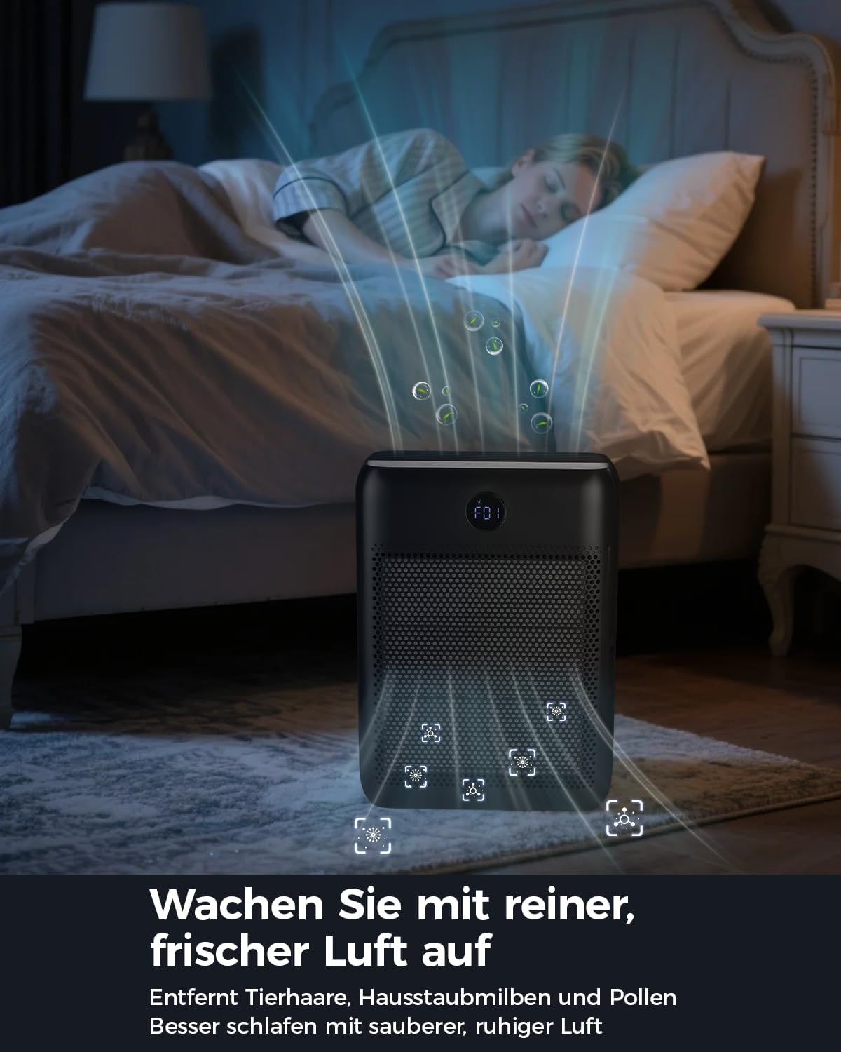 Slevoo Air Purifier for Home Large Room, H13 True HEPA Filter Air Purifiers & 3 × pre-filters for Bedroom,Office,Living Room,Covers Up to 1991.3 ft²,CADR 326m³/h (Black) - Image 3