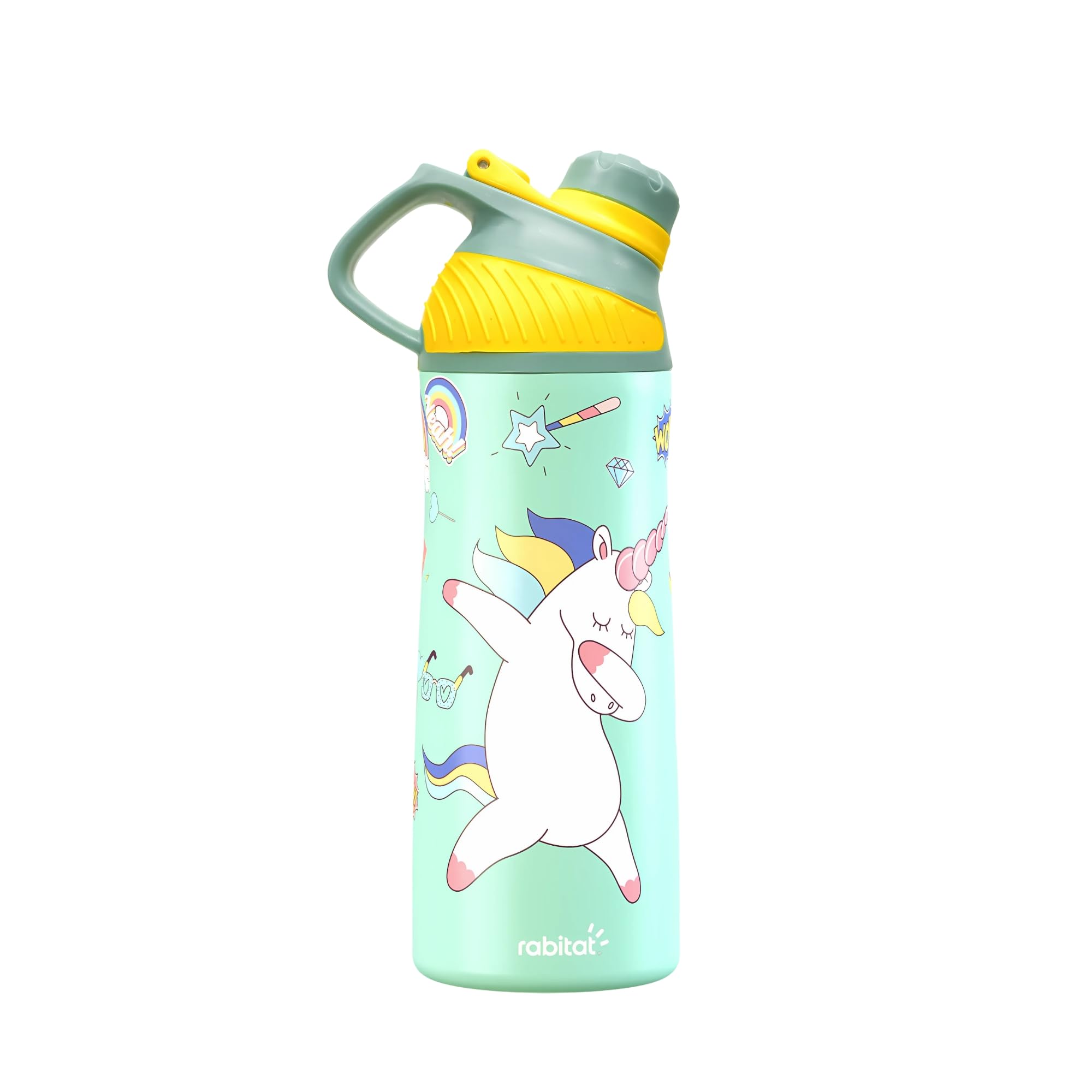 Rabitat ZYLO 550ml Kids Water Bottle for School | 2-Year Brand Warranty | Magnetic Flip Cap, Leakproof | Triple Insulated Stainless Steel Thermosteel Flask | 24 Hrs Hot & Cold | Sizzle Green