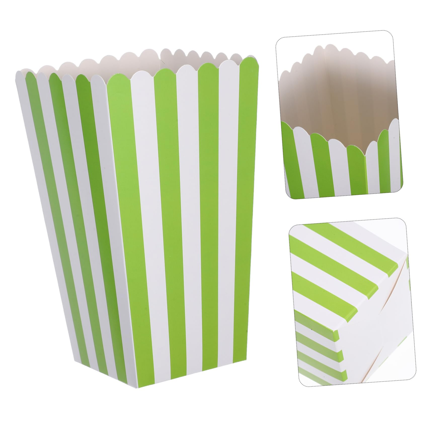 COLLBATH 40 Grün Gestreifte Popcornschachteln aus Papier Einfach Stapelbar und Multifunktional für Karnevalspartys und Snacks Wie Kekse und Bonbons