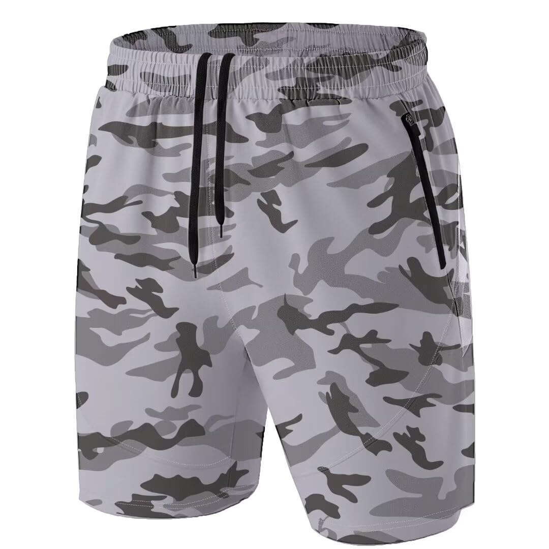 HMIYA Herren-Sport-Shorts, schnelltrocknend, mit Reißverschlusstaschen für Workout, Laufen, Training