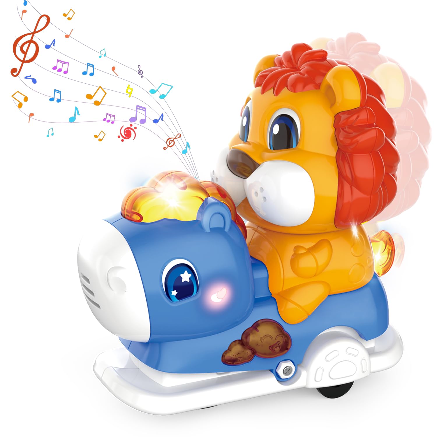 Baby Crawling Walking Lion Toys for Toddlers with Adorable Shape, Musical Car Crawling Developmental Toys with Sounds and Lights, for Babies