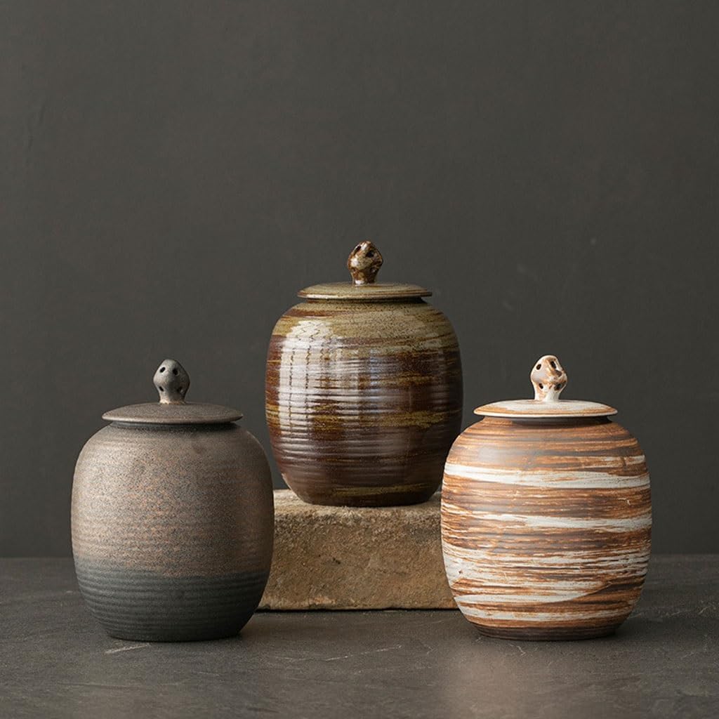 SONGCHAO Sugar Jar Ceramic Tea Cans, Handmade Stoneware Storage Cans, Large-Capacity Tea Warehouses, Retro Sealed Tea Can Storage Cans Tea Canister (Color : 2)