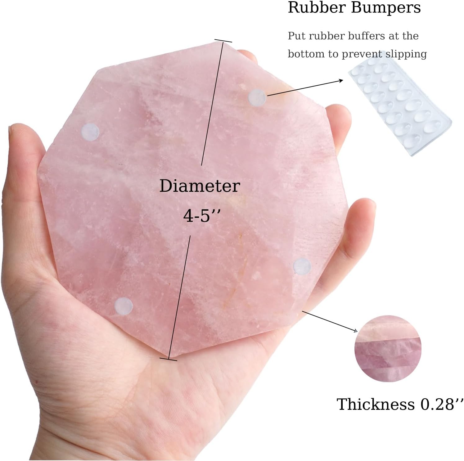 Rose Quartz Decor Coasters, Natural Pink Crystal Coasters Set of 4 (Octagon 4-5")