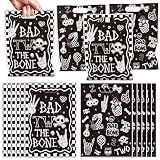 Aposwow Bad Two the Bone Party Decorations - 50 Pcs Black Bad 2 The Bone Goodies Candy Gift Treat Bag Skeleton Theme 2nd Party Favors for 2 Year Old Birthday Decorations