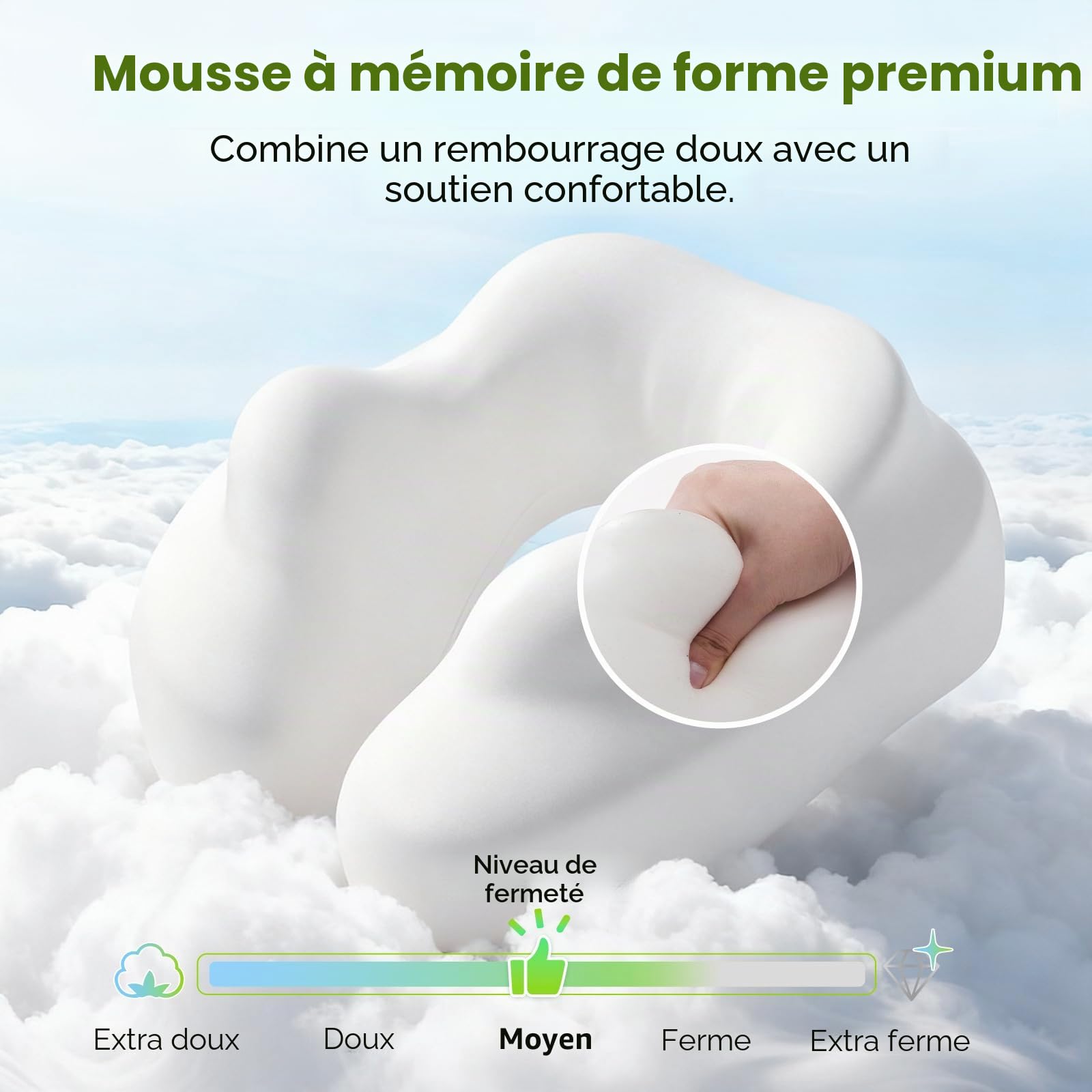 AUVON Coussin de Voyage avec Support Menton pour Confort de Sommeil Optimal | Soutien 360° nuque détente, oreiller voyage mousse mémoire sans pression oreilles, sac de transport, housse aérée et lavable