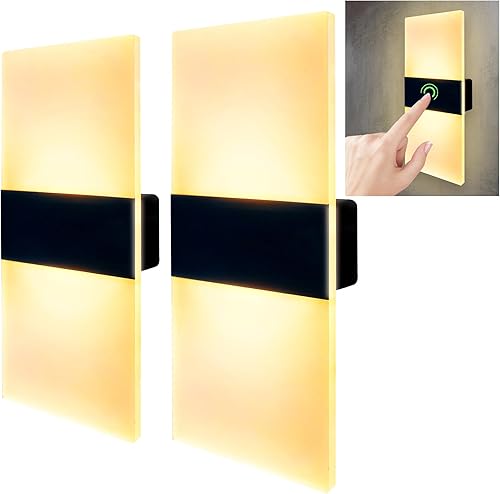 Lámpara de pared con control táctil, 2 apliques de pared LED táctiles, lámpara de pared LED recargable con pilas USB (blanco cálido)