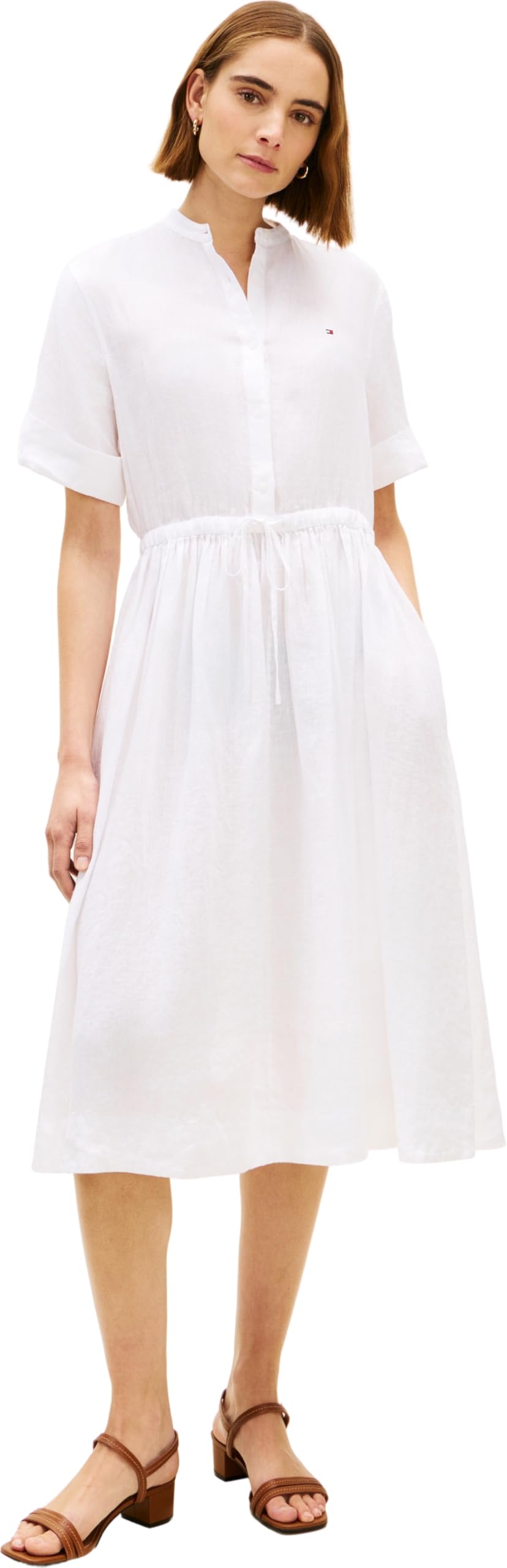Tommy Hilfiger Ess Linen Midi SS Shirt Dress Ww0ww49633 Abito Camicia Donna (Pacco da 1)