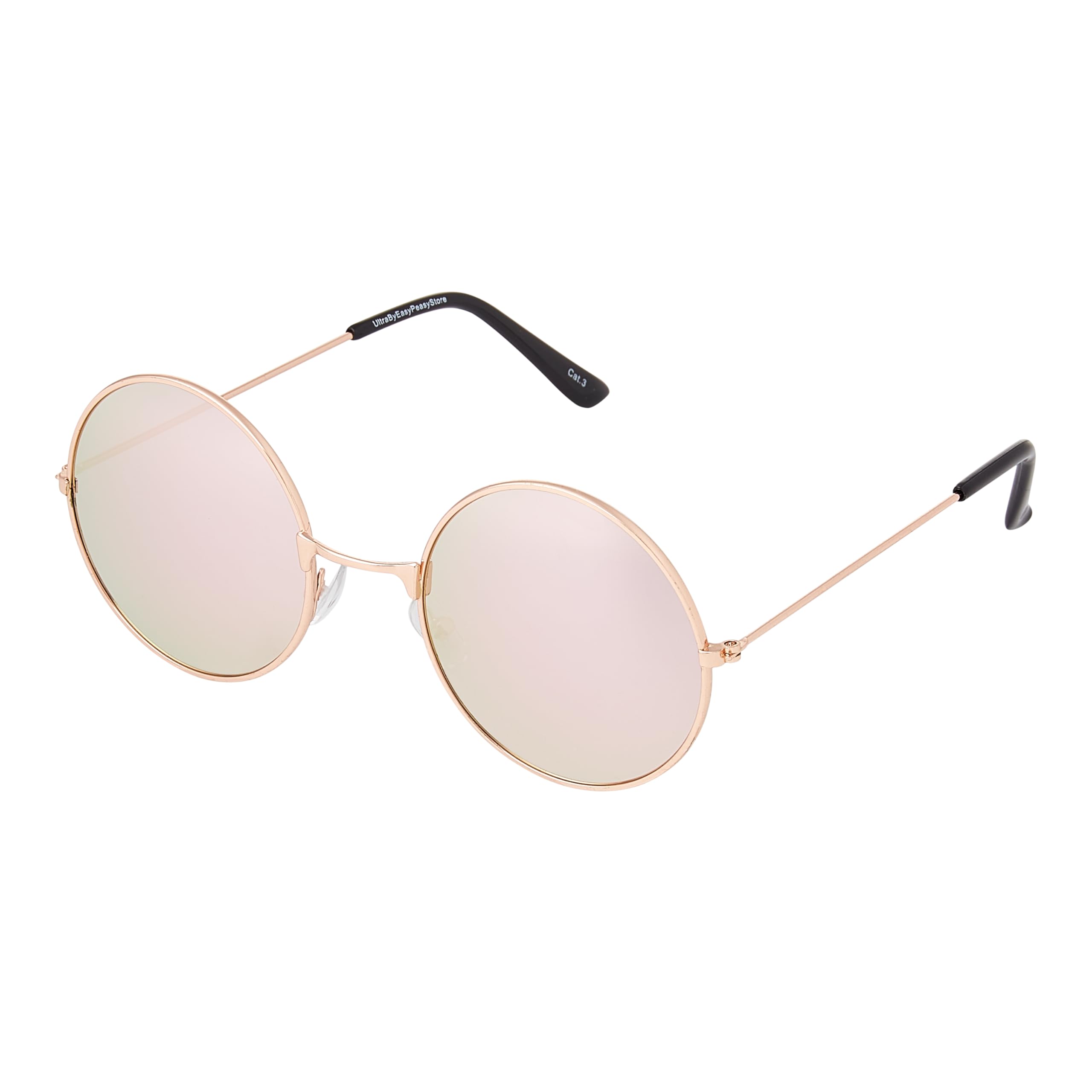 Ultra Round Sunglasses Rose Gold Frame Mirrored Large Retro UV400
