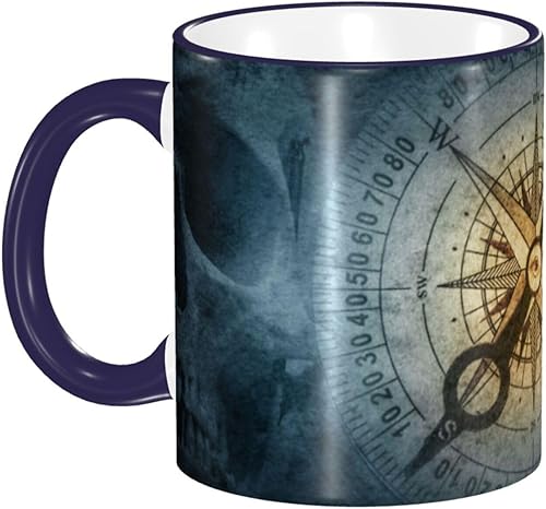 Old Sailor Pirate and Vintage Compass Coffee Mug Coffee Cups Ceramic with Handle,Tea Cups Mug tazas para cafe Drinking Cups Gifts for Women