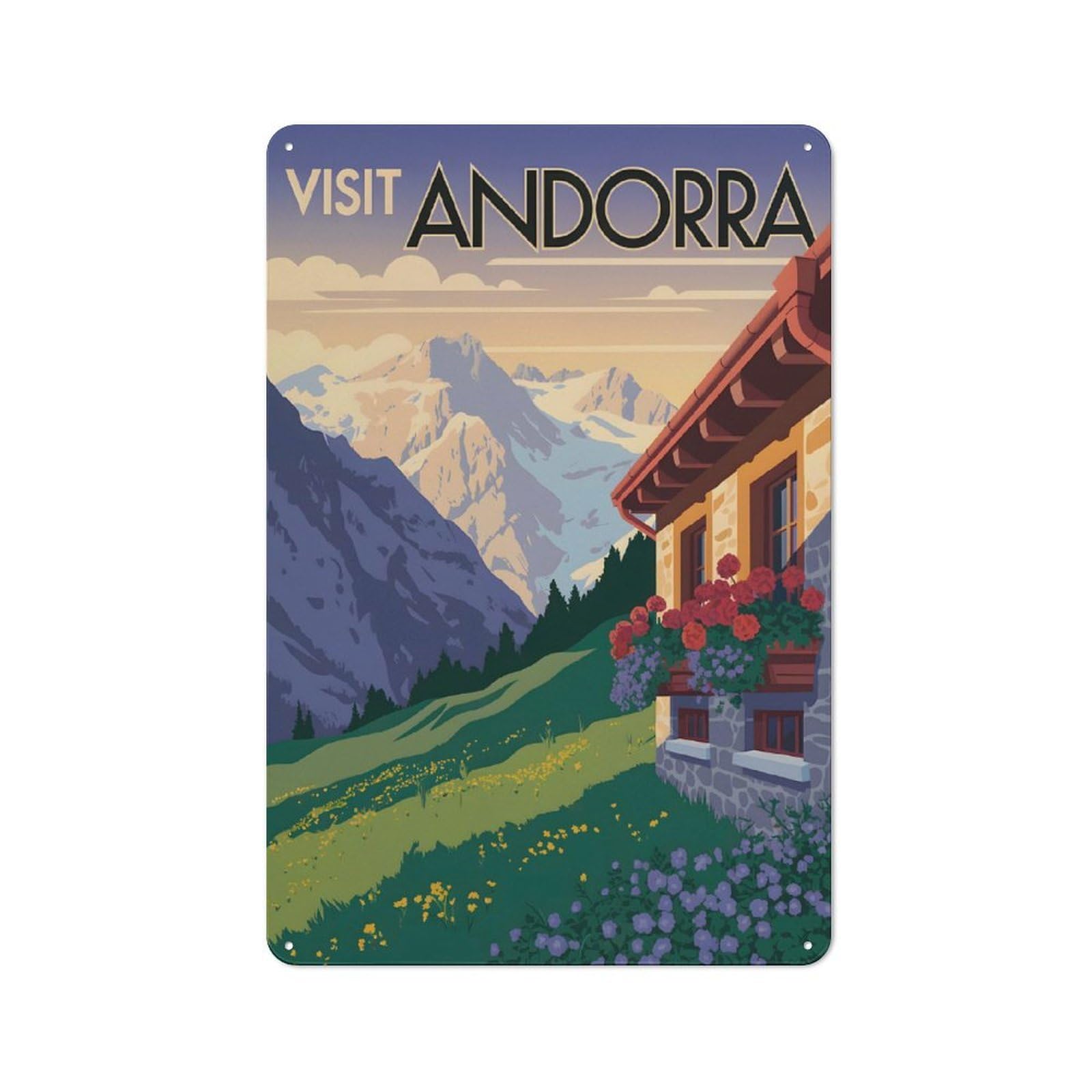 Junmoney Style-11 Metal Wall Plaque With Visit Andorra Travel (2) Design 30X20cm, Retro Room Wall Plaque For Home, Shop, Pub Or Studio Wall