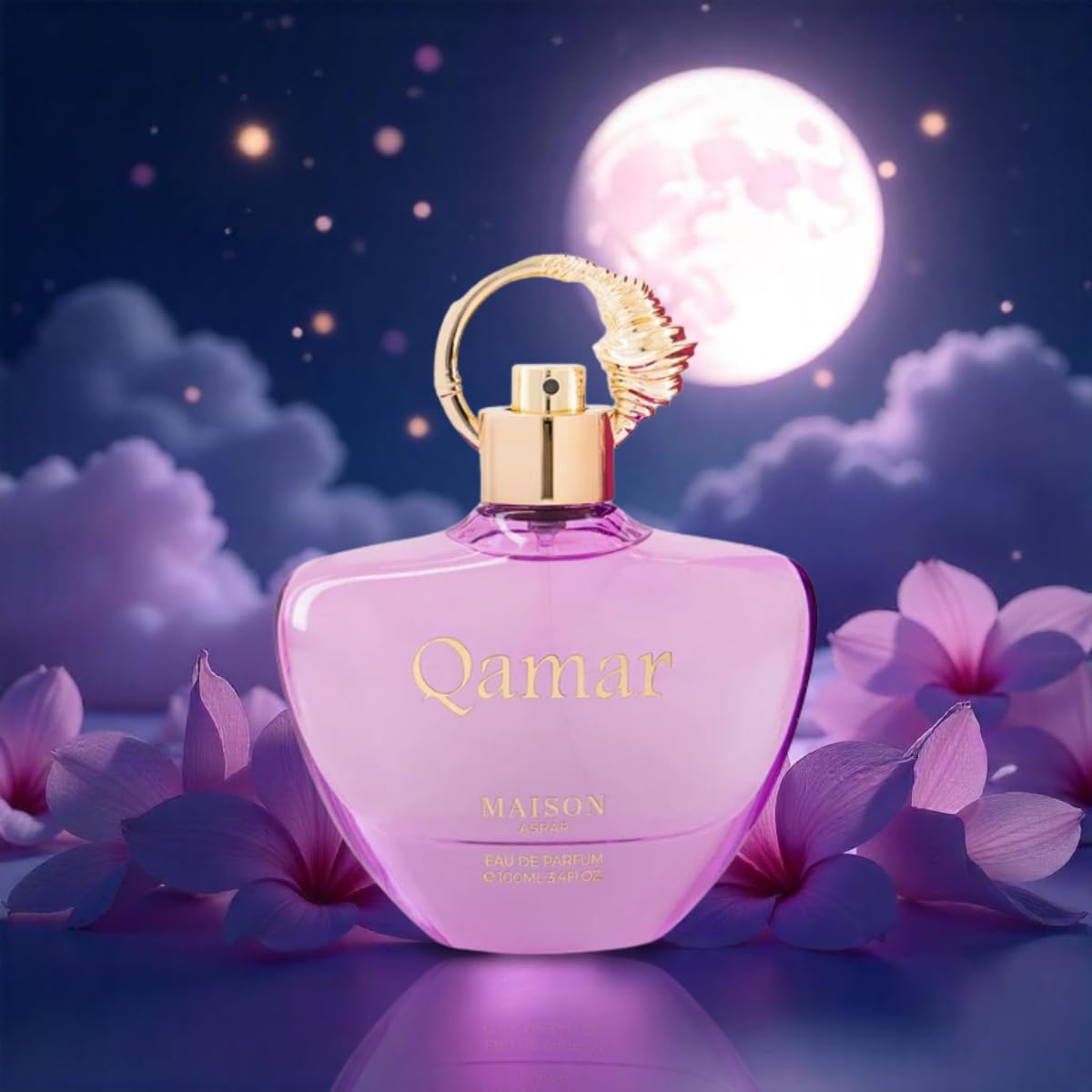 Gulf Orchid MAISON ASRAR | Qamar Eau de Parfum 3.4 Fl Oz | Unisex Perfume with Crisp Apple, Pear, Lemon, Vanilla & Sweet Sugar | Elegant, Luminous & Long-Lasting Moonlight-Inspired Fragrance