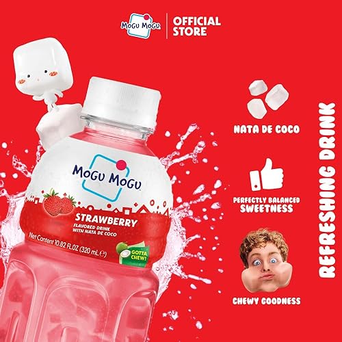 Miniatura 3 de Mogu Mogu Bebida Jugo de Fresa (6 Botellas) Bebidas para niños. Divertida bebida masticable hecha con jugo de fruta y nata de coco (gelatina de