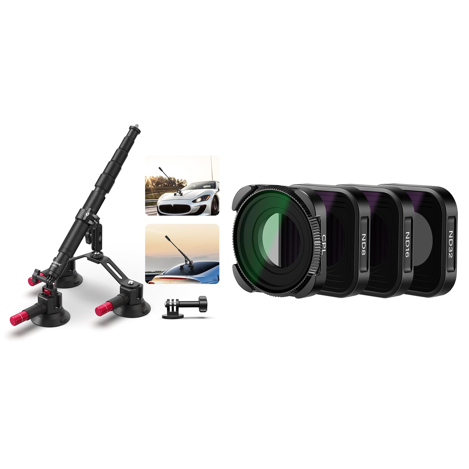 Soporte De Cámara Triple Ventosa 360 Para Automóvil Con Post Negro