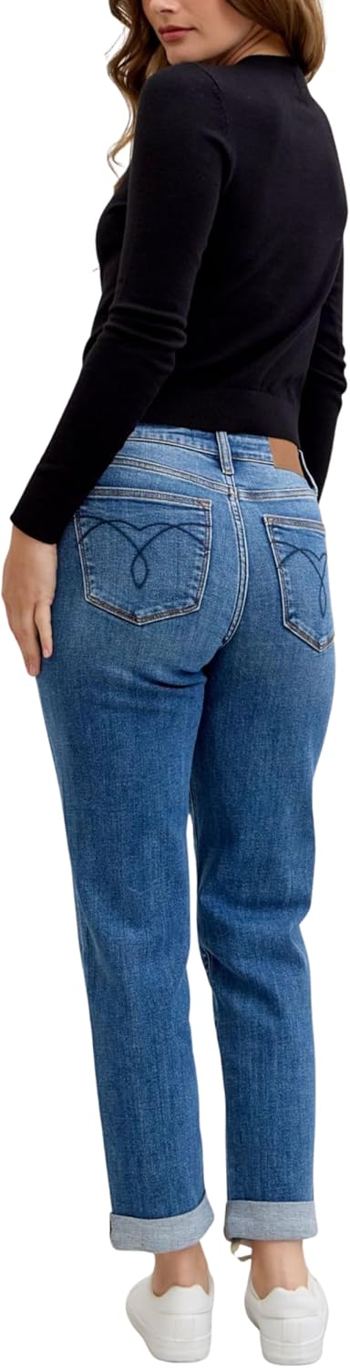 Judy Blue Classic Mid Rise Embroidered Cuffed Boyfriend - Image 4