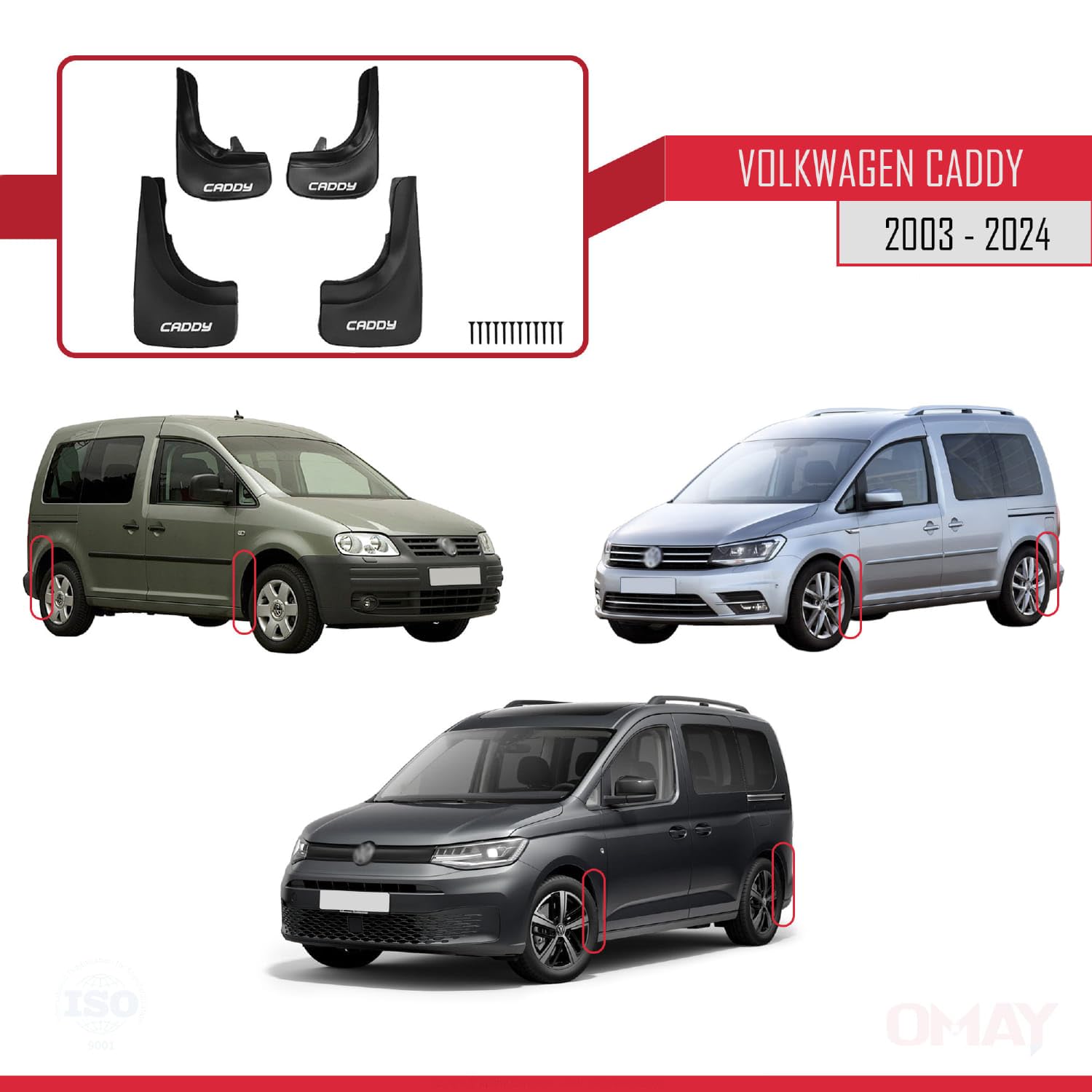 RE&AR Tuning Compatibile con Volkswagen Caddy 2003-2024 Parafanghi Anteriori e Posteriori Set del Veicolo 4 Pezzi Nero