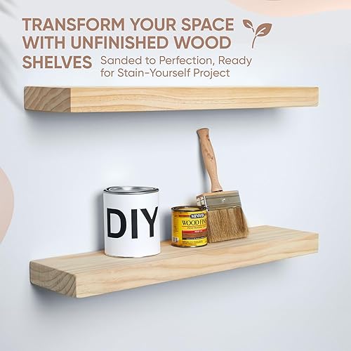 Vista 180 de Homeforia Estantes flotantes de madera de 36 pulgadas, estante flotante grande de madera natural maciza de alta gama de 36 pulgadas, estantes