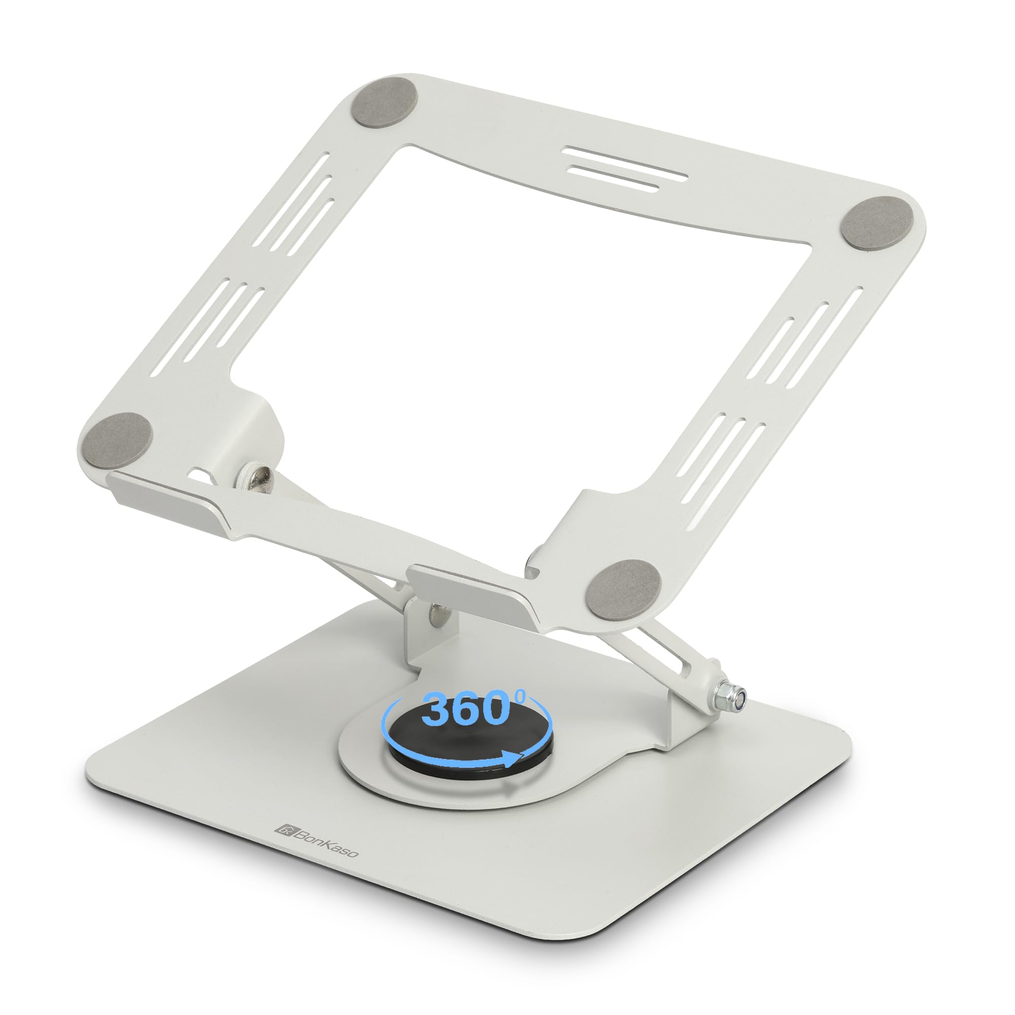 BonKaso 360° Rotating Metal Laptop Stand, Height & Angle Adjustable, Foldable Design, Carbon Steel Build, Ventilated Cooling, Supports Up to 5kg, Compatible with Laptops & MacBook - White-image-27
