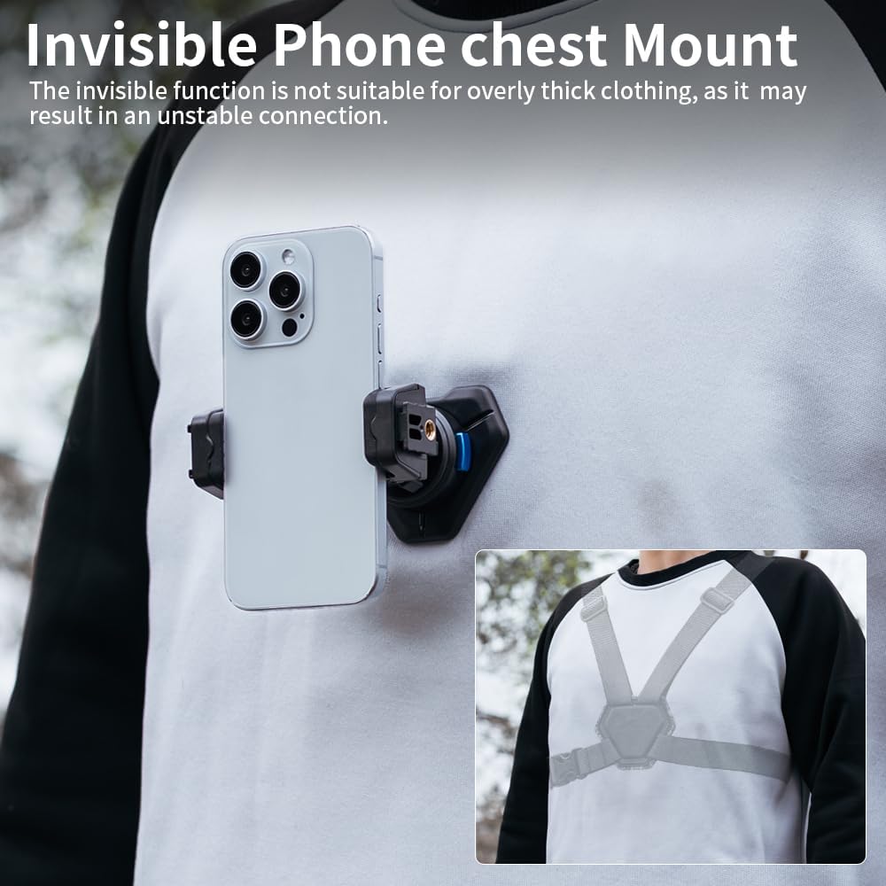 Phone Chest Mount Harness Strap Cell Phone Holder Mount for Video Recording Bike/Kayak/Fishing/Skateboard POV/VLOG for iPhone 17/16/15/14/13 Pro Max, Samsung and More