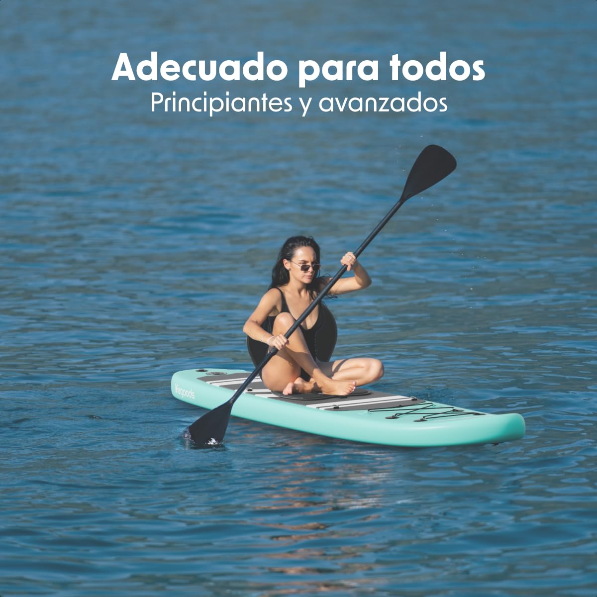 LifeGoods Tabla Paddle Surf Hinchable con Asiento - Padel Surf - Stand Up Paddle Board Completo - Remo Ajustable de Aluminio - Bomba, Mochila y Aletas Incluidas - 320x81x15cm - hasta 150kg