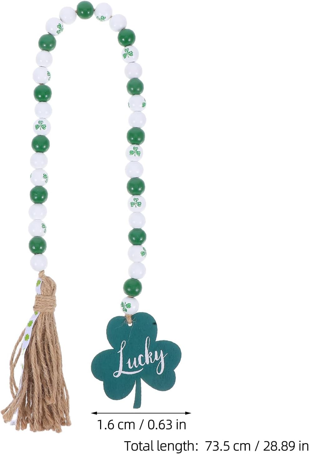 Cabilock St Patrick's Day Decoration Wood Beads Garland with Tassels Farmhouse Shamrock Decor Pendant Boho Beads for Home Decor,Wall Hanging Decoration (White Green)
