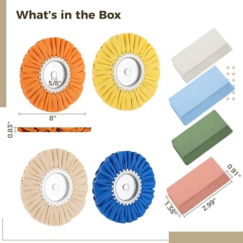 Miniatura 6 de Juego de 8 ruedas de pulido y compuesto de pulido, discos de pulido de 8 pulgadas con pasta de pulido, muelas abrasivas con orificio de eje de 58
