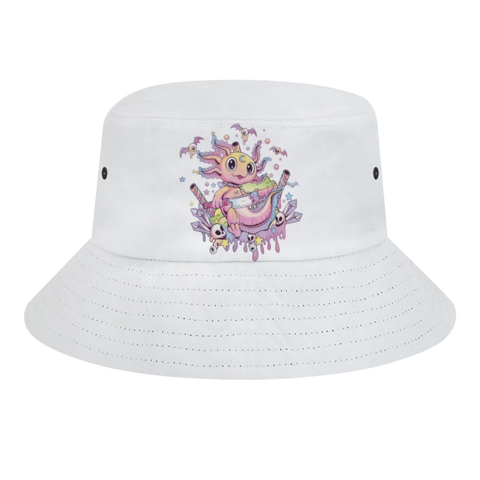 Axolotl Skull Bucket Hat Unisex Travel Sun Fisherman Hats Summer Beach Lightweight Outdoor Cap for Men Women Boys Girls Kids