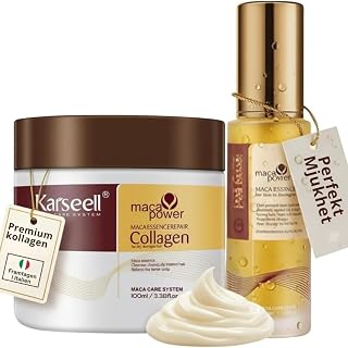 Karseell MACA CARE SYSTEM Collagen Hair Mask 100ml + Argan Oil Serum 50ml Deep Repair Intensive Hydration Anti Frizz Dry Damaged Hair Professional Care Travel Size