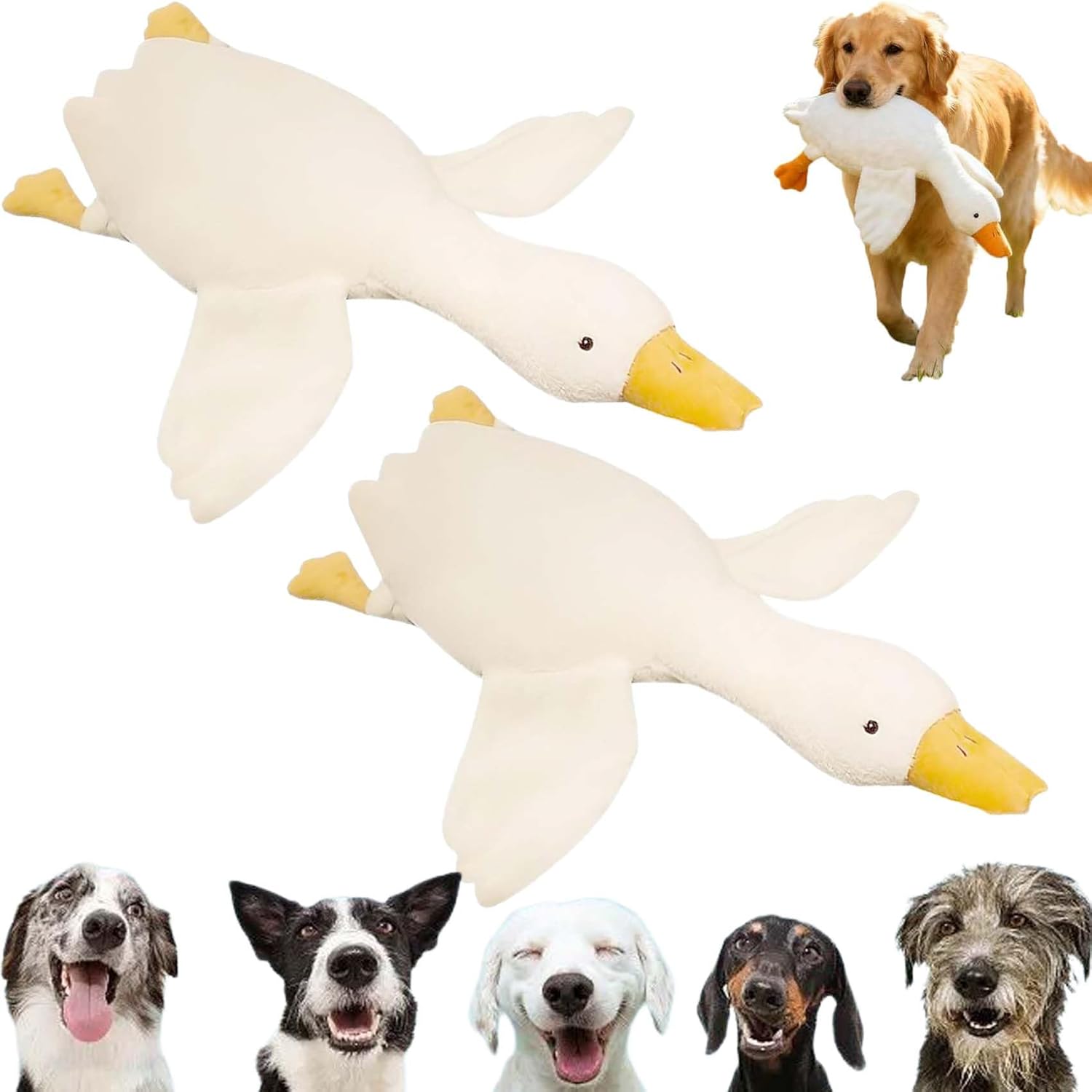 2026 New Large Plush White Duck Dog Toys Realistic Goose,Large Goose Dog Toy,Soft Stuffed Duck Chew Toy for Chewing,Squeaky Dogs Toy for Medium & Large Dogs,Training & Indoor (2PCS, 50cm/19.7in)