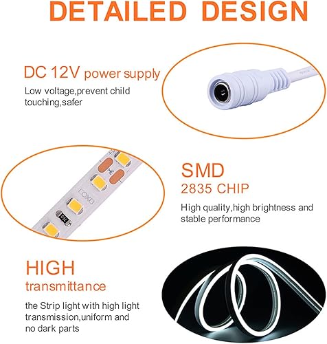 Miniatura 4 de Tira de luces LED de neón de 16.4 pies, 12 V, de silicona flexible, tira de luces LED de neón IP67, impermeable, para cocina, dormitorio, decoración