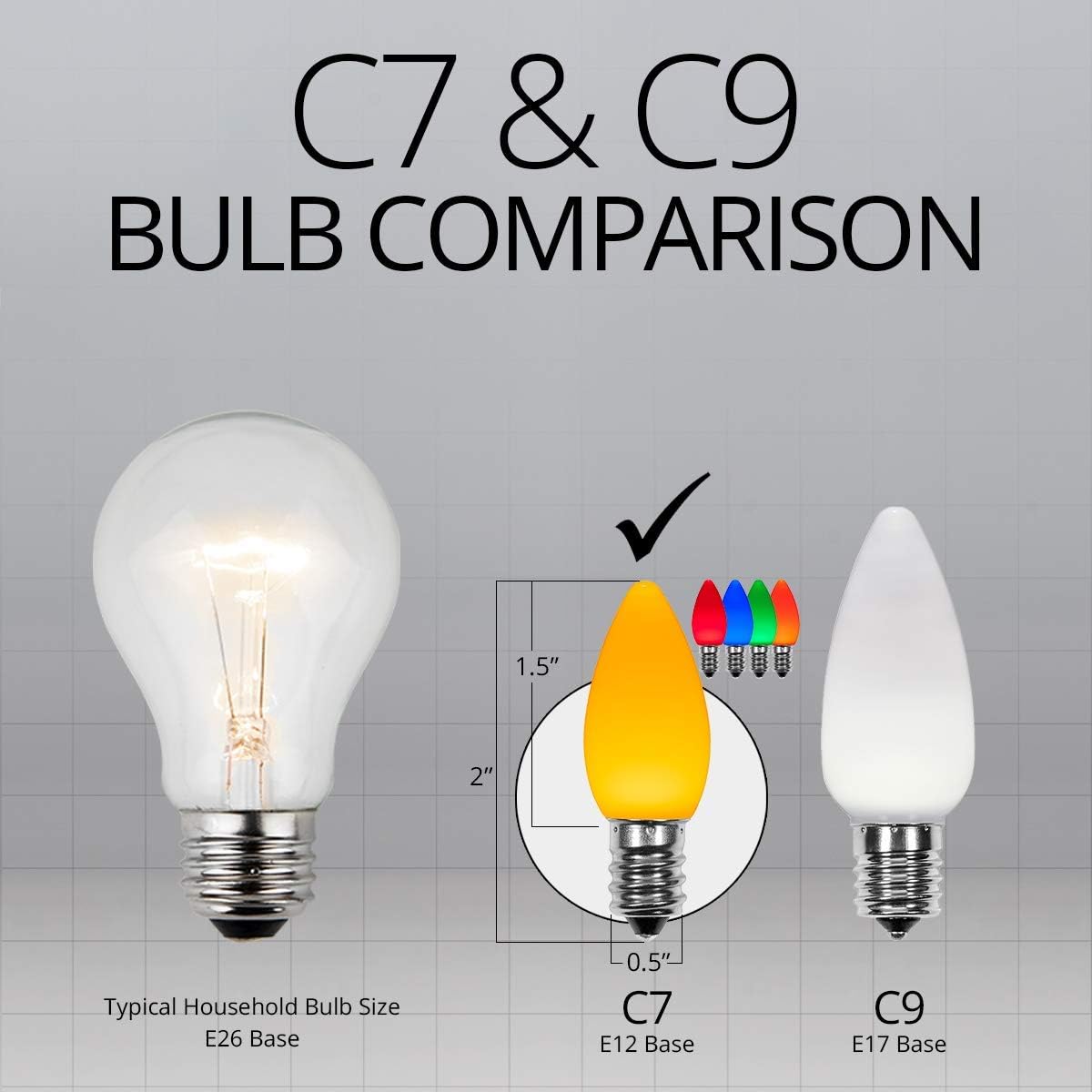Wintergreen Lighting OptiCore C7 LED Bulbs - 25 Pack Heavy Duty Premium Outdoor Lights, Multicolor Smooth, E12 Base