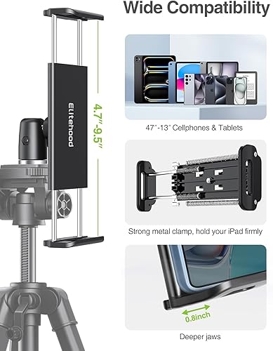 Miniatura 4 de Elitehood Trípode resistente para iPad de 68 pulgadas, trípode de cámara ultraestable para iPad Pro 12.9, soporte para iPad para grabación de