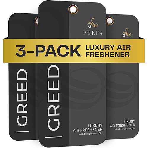 3PCS Greed Disposable Air Fresheners for Men | Long Lasting Car Air Freshener with Greed Fragrance | Lasts for 2 Weeks | Strong Car Perfume with Odour Eliminating Technology | by Perfa