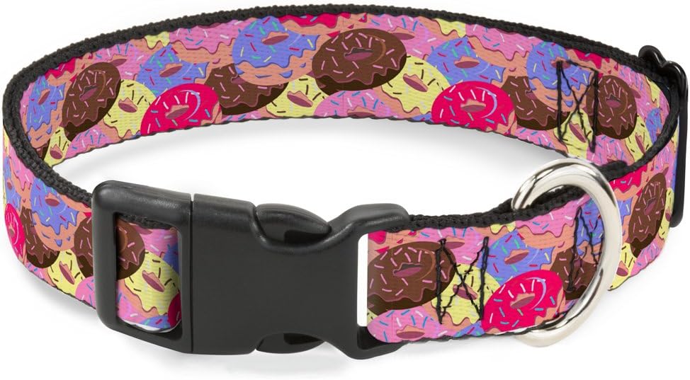 Buckle-Down Sprinkle Donuts Stacked Multi Color Plastic Clip Collar, 1.5" x 18-32"/Large